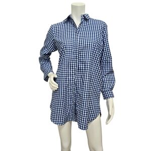 Samser Designs Embroidered Blue Gingham Tunic Top Size M